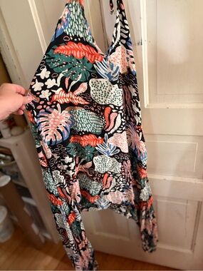 Buddha Pants XS Halter Jumpsuit Tropical Print V-Neck Tank Top - Multicolor